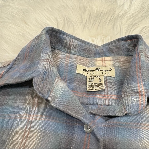 Eddie Bauer Flannel Button Down Shirt Top Plaid Blue Small - Picture 2 of 16